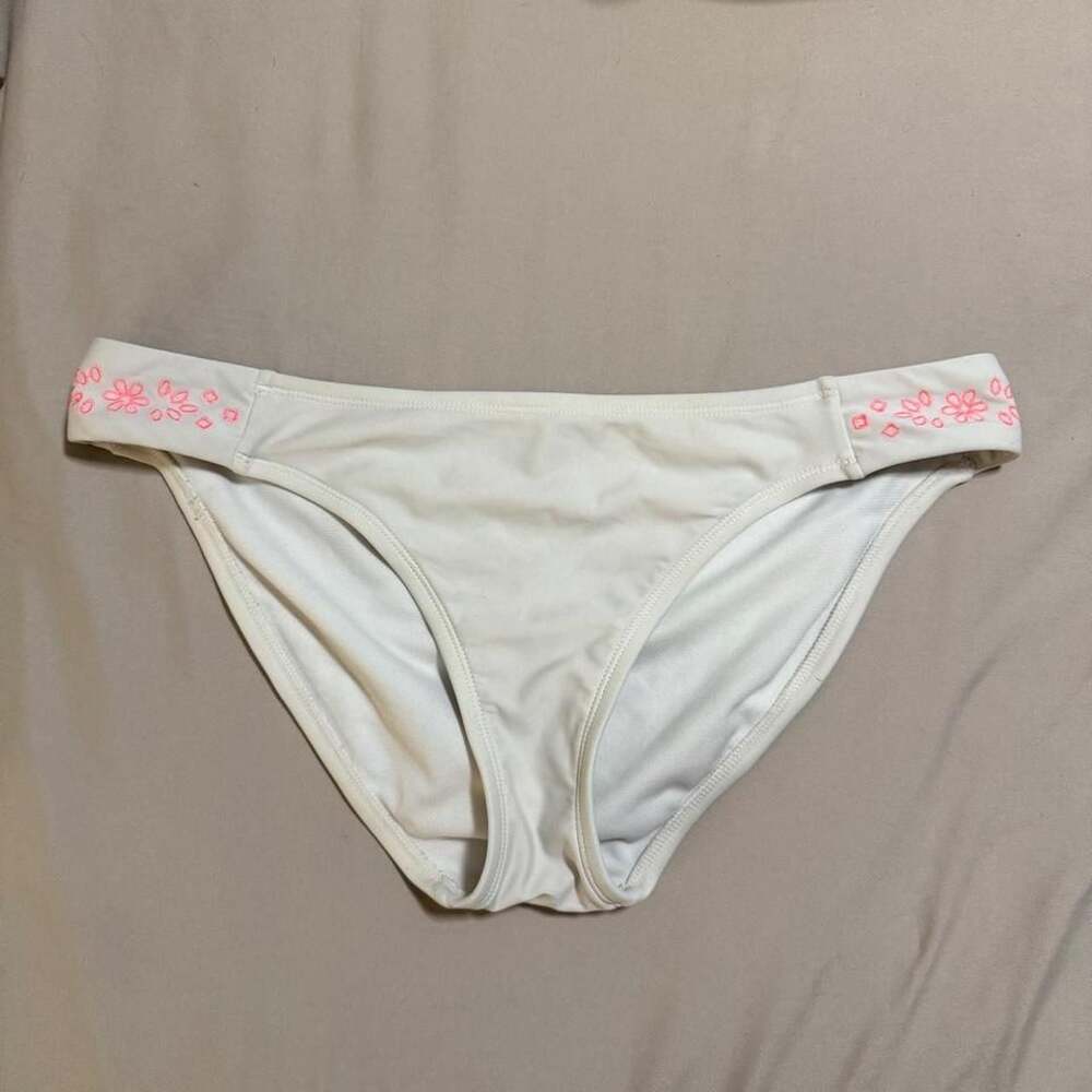 Xhilaration White and Pink Embroidered Floral Hipster Bikini Bottom